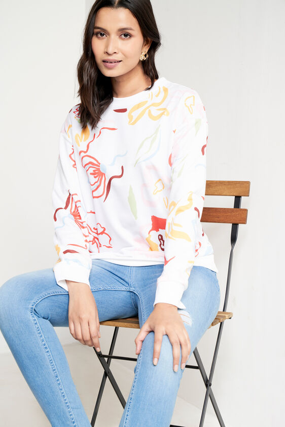White Floral Jumper, White, image 3